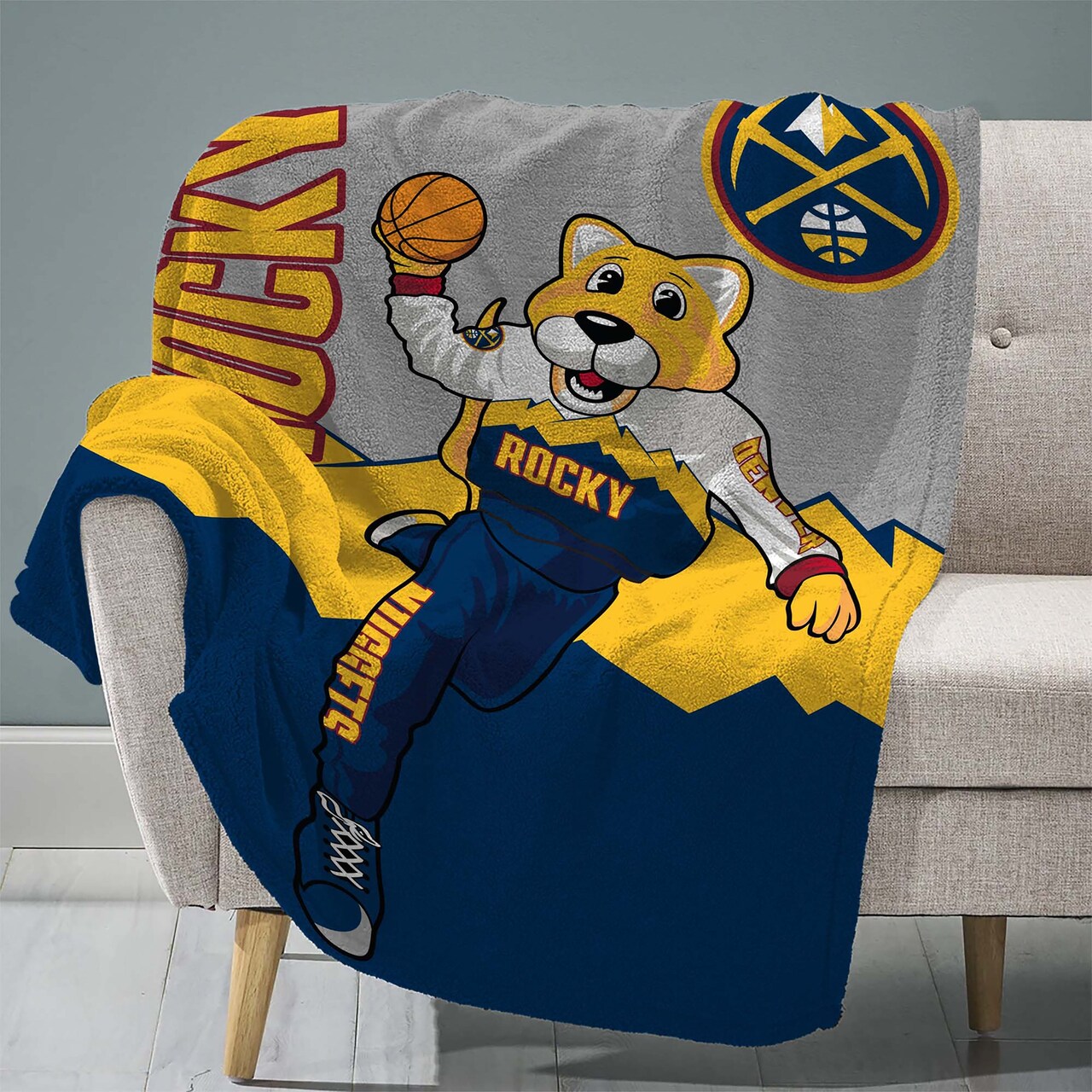 Sleep Squad Denver Nuggets Rocky Mascot 60” x 80” Raschel Plush Basketball Blanket